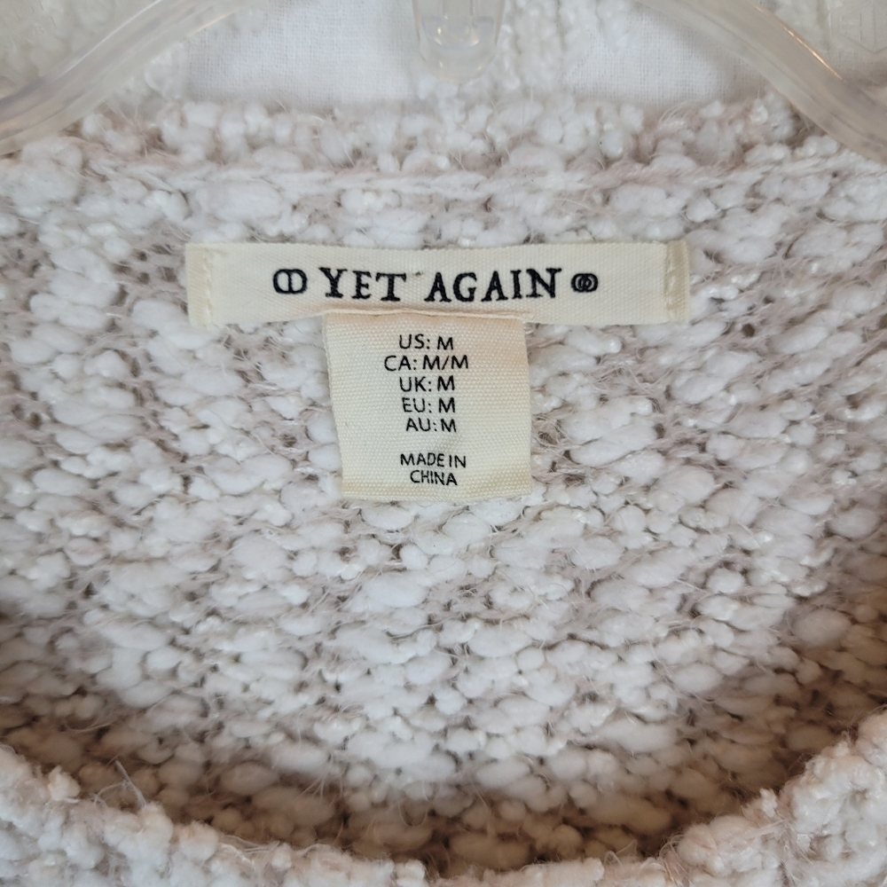 Yet Again ivory and tan loose knit chunky nubby crew neck sweater cozy beachy M - Picture 5 of 9